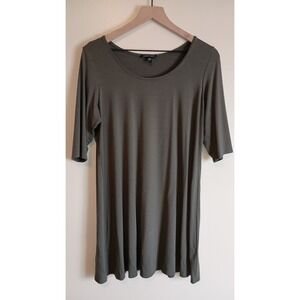 Eileen Fisher Size Large Olive Green Tunic Top Elbow Sleeve Stretch Jersey